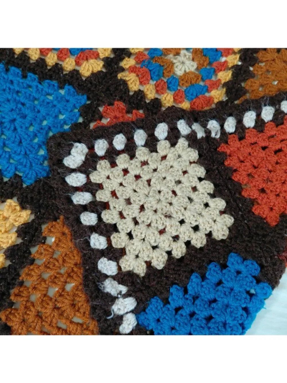 Handmade Crochet Afghan Blanket Throw 57x40 Brown Blue Orange Granny Square